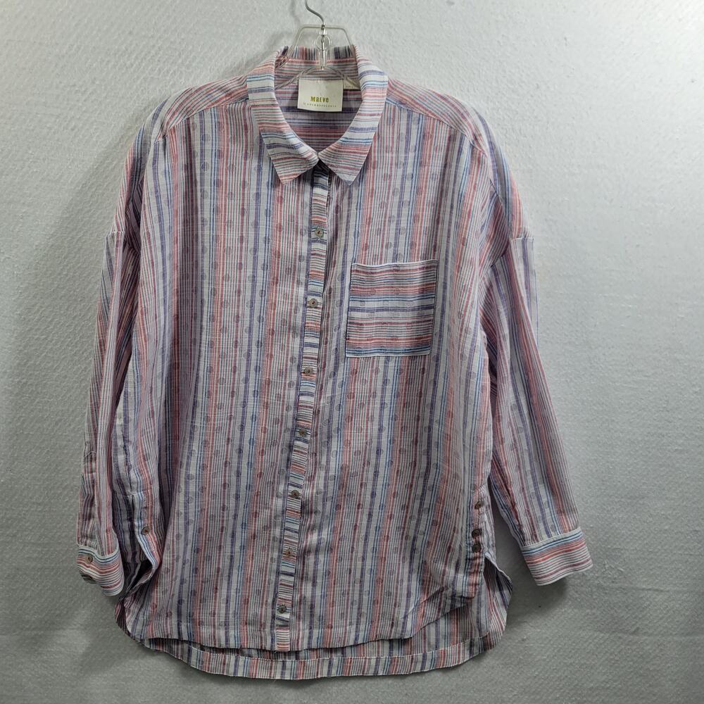 Maeve By Anthropologie  Button Front Striped Tunic Blouse Size S 91924-0884 - Picture 9 of 9